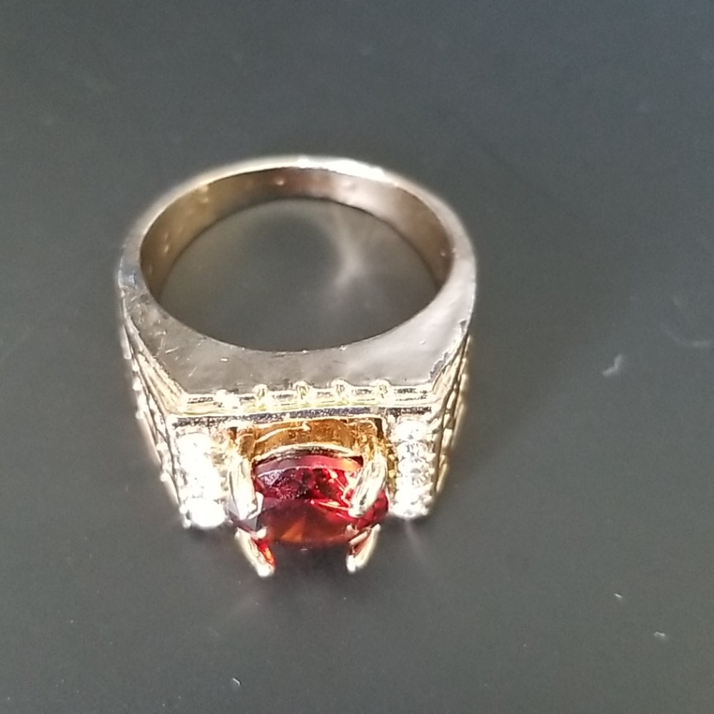 Ruby Glass Cabochon Cocktail Ring Size 6 - image 8